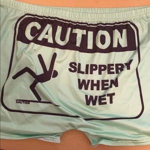 Caution slippery biker shorts